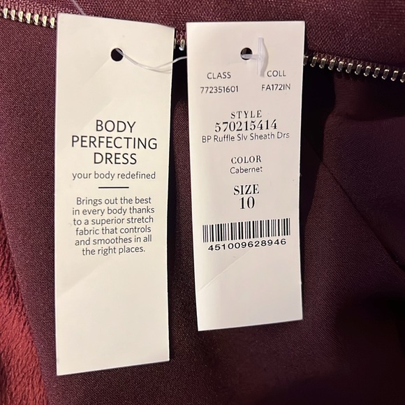 NWT White House Black Market Long Sleeve Fully- Lined Sz 10 Maroon Midi Dress. - Picture 15 of 15